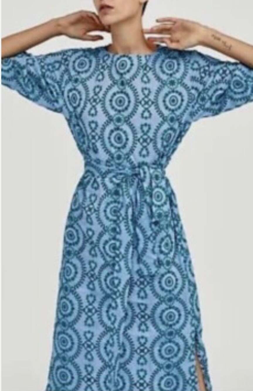 Zara Embroidered Belted Midi Dress